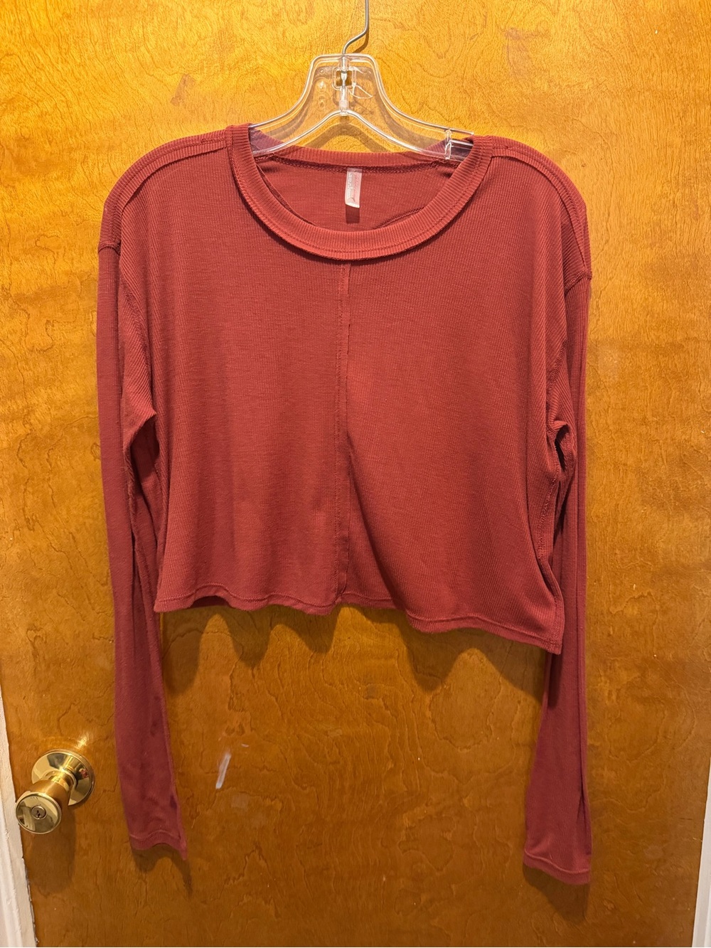 Free people long sleeve coral dark salmon cropped lightweight top size small